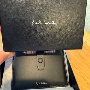 Paul Smith black leather credit card holder with "signature stripe" pull out
